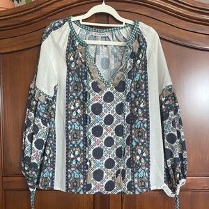 D’ascoli Zora Khadi printed peasant tie front top
